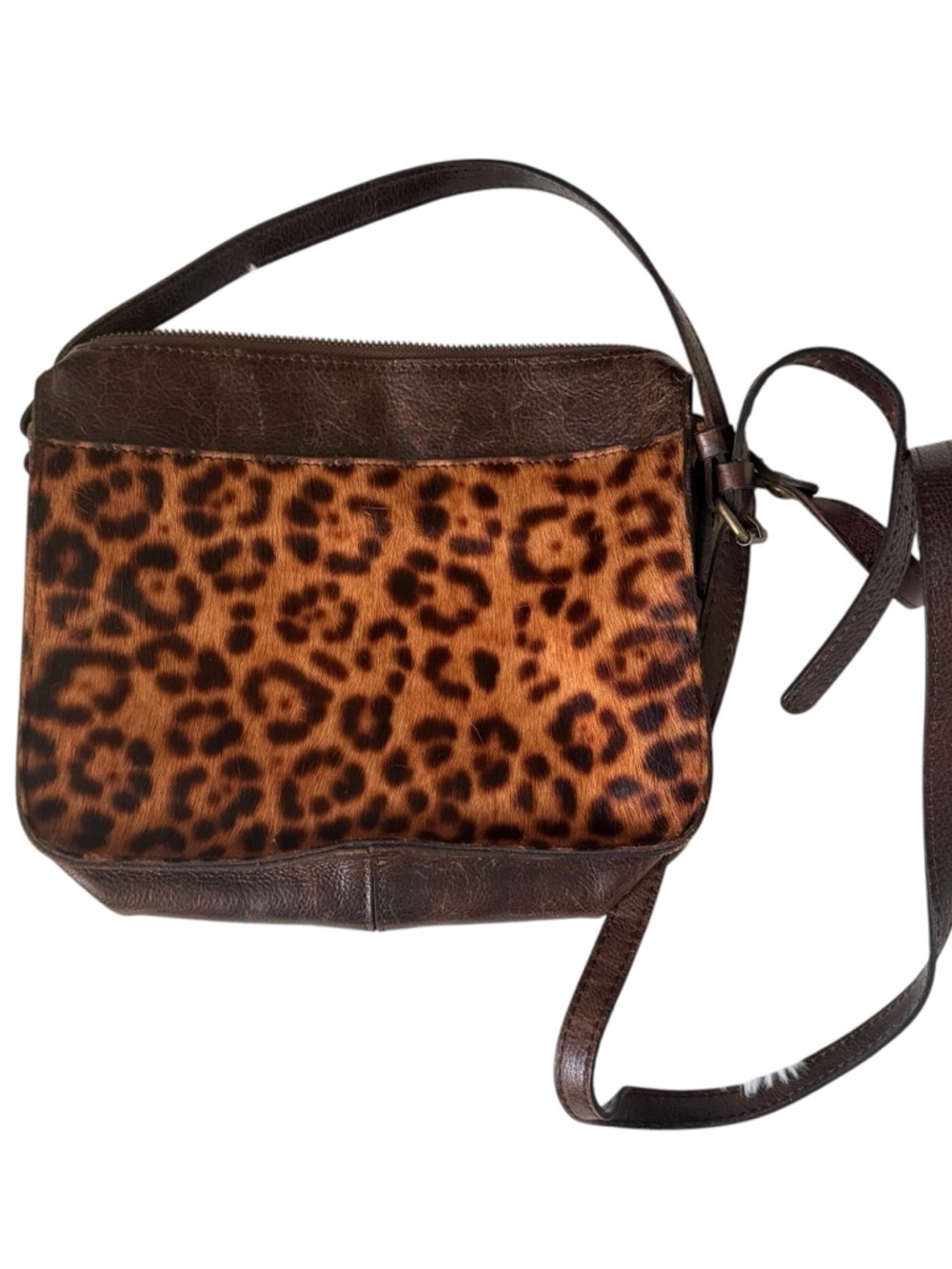 PATRICIA NASH Leopard Print Leather Brown Crossbody with Adjustable Strap NWOT